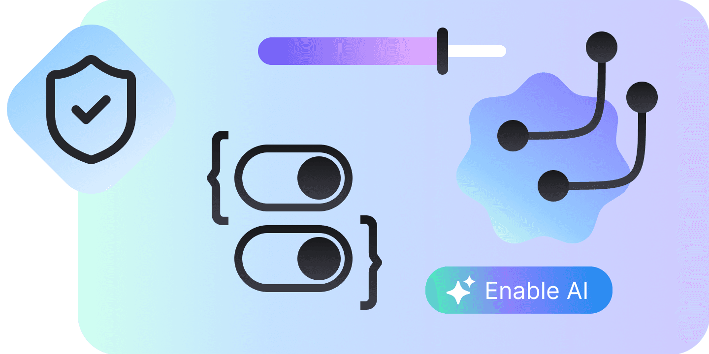 The settings, in the abstract: a shield with a tick, two switches, a slider and an Enable AI button.