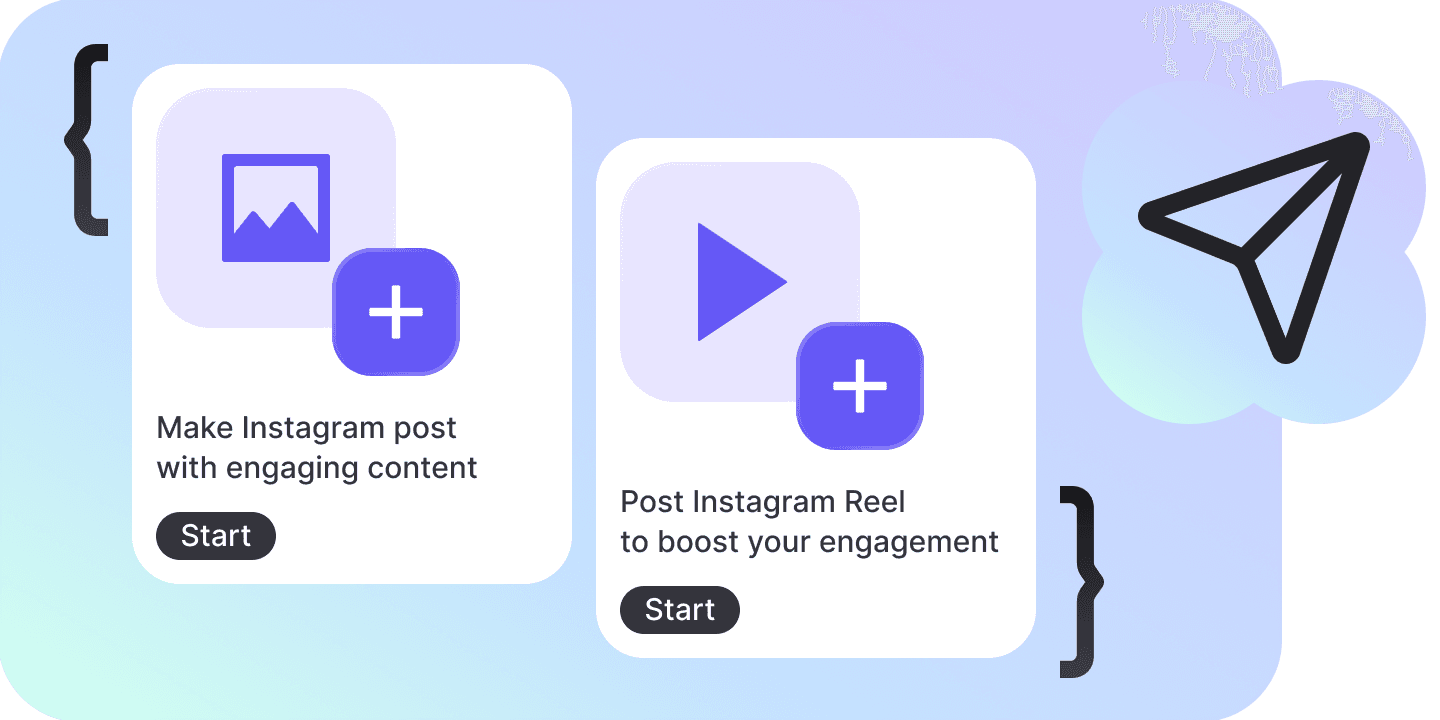 Two starters ready to run: one that makes an Instagram post, one that posts a Reel.